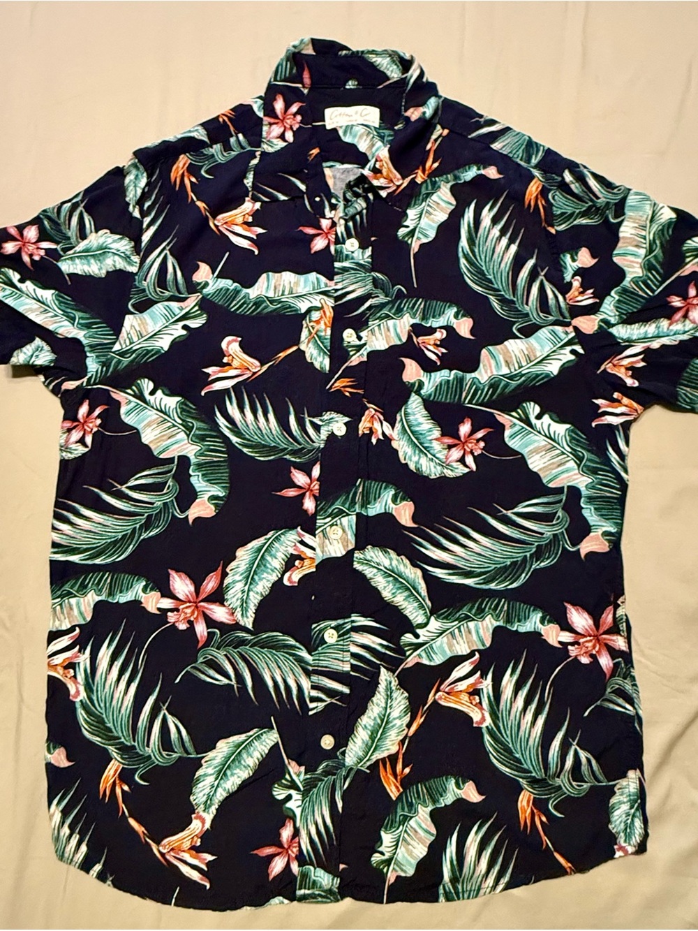 Cotton & Co. Men's Navy Tropical Floral Short-Sleeve Button-Up Shirt